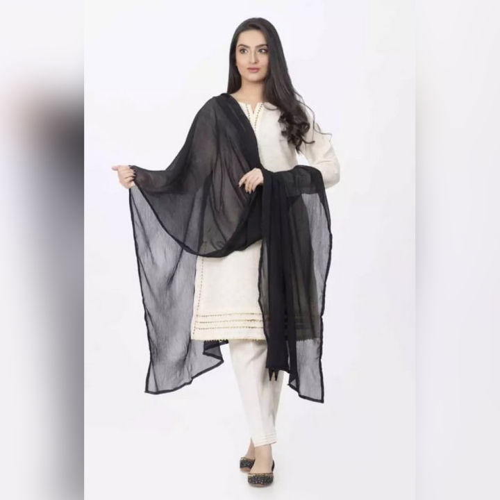 Black Crinkle Chiffon Dupatta For Girls/Ladies-Overlocked