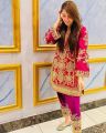 BRAND... PARTY WEAR       COLOUR BLUSH I PINK  FABRIC (SHIRT).....ORGANZA ...👇  FRONT ✔️ HEAVY EMBROIDERY Neck With Hand Work & Punched Stone Work ✔️ BY BANO COLLECTIONS**. 