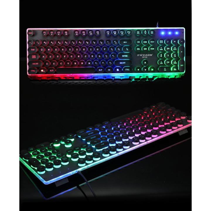 EWEADN GX60 Punk Colorful Backlight USB Wired Retro Gamer Gaming Keyboard For Desktop Laptop External Universal Keyboard