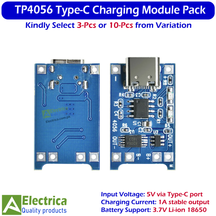 3 / 10 Pcs TP4056 1A Lithium Battery Charging Module Board Type-C with Protection Circuit for Li-ion 18650 by Electrica
