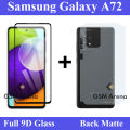 Samsung Galaxy A72 Full Black 9D|5D|6D|10D|11D|21D Tempered Glass Screen Protector Full Glue Edge To Edge + Back Matte Protector Soft Skin Sheet Soft Film Protection For Samsung Galaxy A72. 