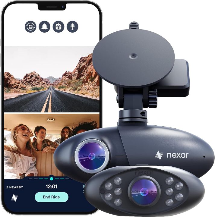 Dash Cam Nexar Pro Dual  - HD Front Dash Cam and Interior Car Security Camera - Nexar Dash Cam Front and Rear - Dual Dash Cam Parking Mode and WiFi - Dash Cams for Cars - Dash Cam for Truckers 32 GB