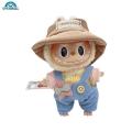 SF 1 PC cloth labubu The 17cm blind box is clothed with a light blue bib pants set for the stars a carrot strap and a two-piece pendant dress. 