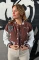 Contrast Sleeve Varsity Bomber Jacket Crop Fit Fashion Outerwear for Women and Teens. 