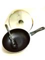 CHEFLINE Wok Non Stick 26cm Karahi Deep Frying pan Cooking Pot With FREE NONSTCIK SPOON. 