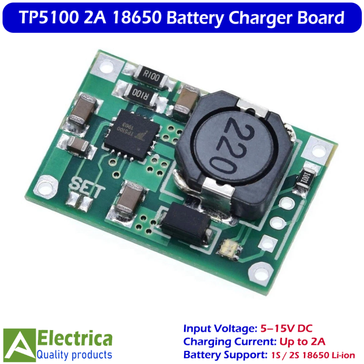 TP5100 5-15V 2A Lithium Battery Charger Module for 18650 Li-ion Cells, Fast Charging Protection Circuit Board by Electrica