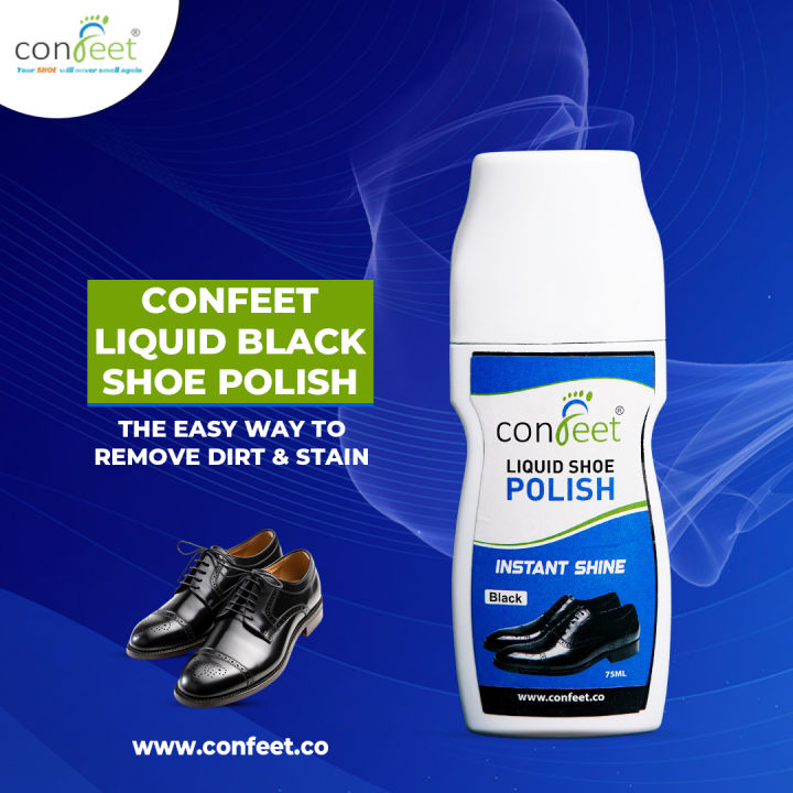 Confeet Liquid Black Shoe Polish – Instant High Gloss Shine for Black Casual & Formal Leather Shoes, 75ml