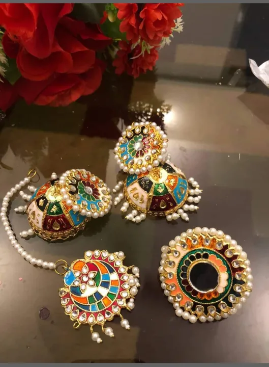 Ayza;l%20collection%20Artificial%20Hand%20Made%20Bahawalpur%20Ladies%20Jewellery%20Bridal%20Tika%20Jhumki%20With%20Tika%20With%20Finger%20Rings.%20-%20Image%203
