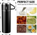 Vacuum Flask Gift Box Set SS - Thermos Water Bottle Stainless Steel Double Layer For Hot And Cold - 3 Cups And 1 Bottle 500 ml - for Work Sports Camping Cycling - Multicolor. 