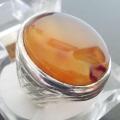 Mens Orange aqeeq ring in 925 Sterling Silver Handmade artisan. 