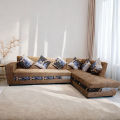 Metro Furniture Turkish Fabric L Shape 6 Seated Sofa Tufted Seats Printed Cushions & Border. 