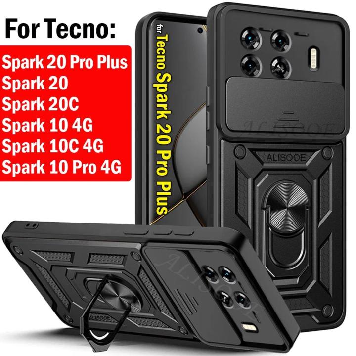 Armor Funda for Tecno Spark 20 Pro Plus 20C 10C 10 4G Case Slide Camera Ring Stand Protect Cover for Tecno Spark 20 Pro+ Capa