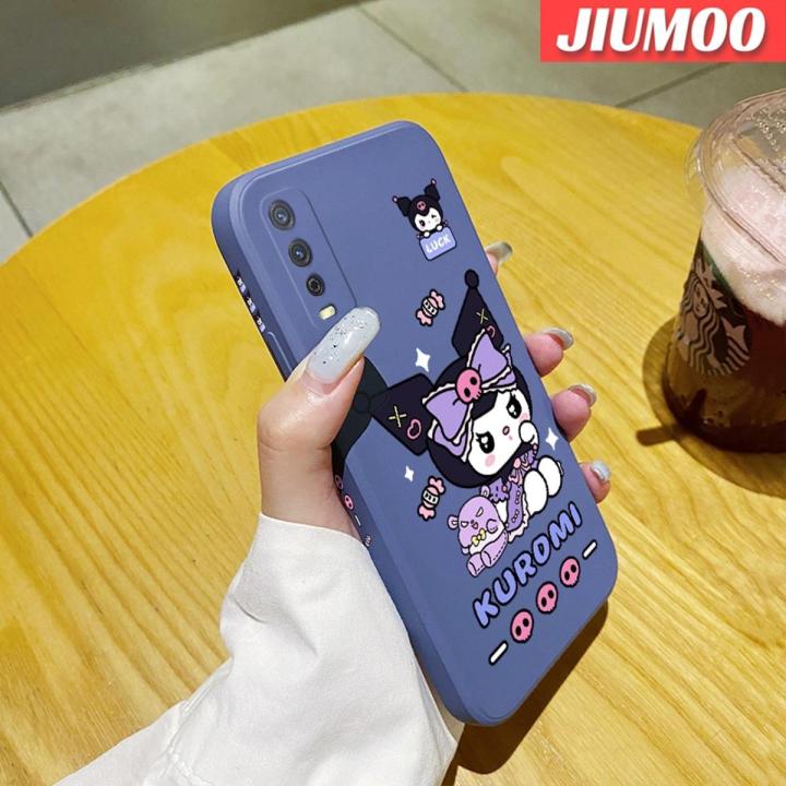 JIUMOO Case For vivo Y12A Y12S Y11s Y30G Case Cartoon Kuromi Pattern New Square Border Casing Soft Silica Gel Shockproof Phone Cases All Inclusive Camera Lens Protective Cover