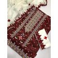 Sindhi Ajrak Embroidered lawn 3 piece Suit with Embroidered Chiffon Dupatta For Women. 