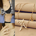 Gold Plated Heartbeat Stainless Steel Woman Necklace Jewelry. 