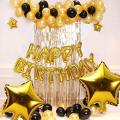 "Happy Birthday" Letter Foil Balloon Set, 13 Letters (Gold) with Shimmer Curtain, Star Foils and Metallic Balloons (Gold & Black) for Birthday Decoration (Gold & Black). 