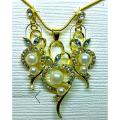 Western Jewellery Golden Color White Pearls Necklace Pendant Earrings Jewellery Sets for Girls Women - AA-JS11. 