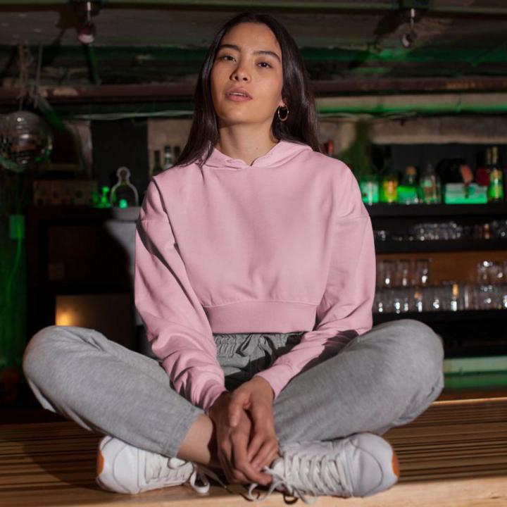 Crop Hoodie Plain With Long Sleeves For Women