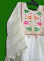 Embroidered umbrella frock style kurti trouser Cotton stuff in White color, girls kurta. 
