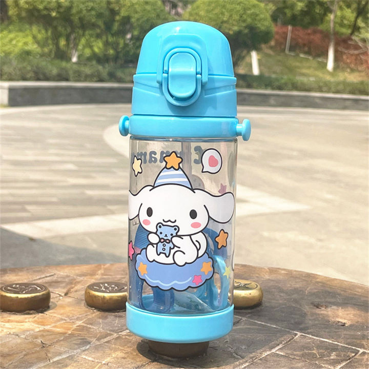 【ZOSR】Sanrios Cinnamoroll Kuromi Square Water Bottle My Melody Cartoon Cute Double Drinking Straw Cup Kawaii Water Cup for Kids 600ml