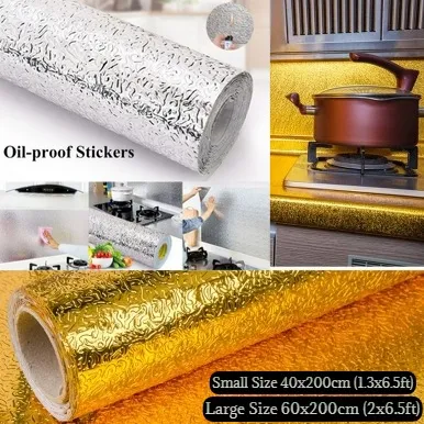 Self Adhesive Aluminium Foil Sticker Sheet Roll for Kitchen Silver/Golden - Oil Proof Waterproof Aluminium Sheet
