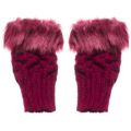 Women’s Faux Fur Fingerless Knitted Gloves | Warm Winter Hand Wrist Warmers | Soft, Stylish & Comfortable | Maroon. 