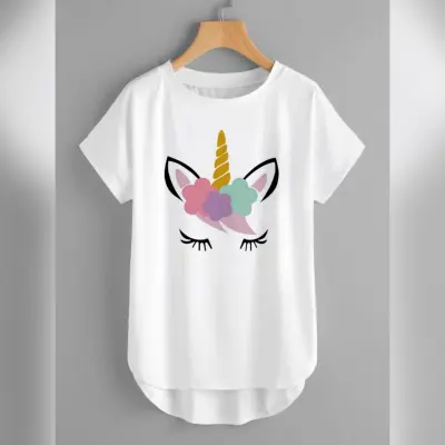 T Shirt For Girls new and stylish design unicorn Printed Summer Collection Shirt Round Neck Half Sleeves