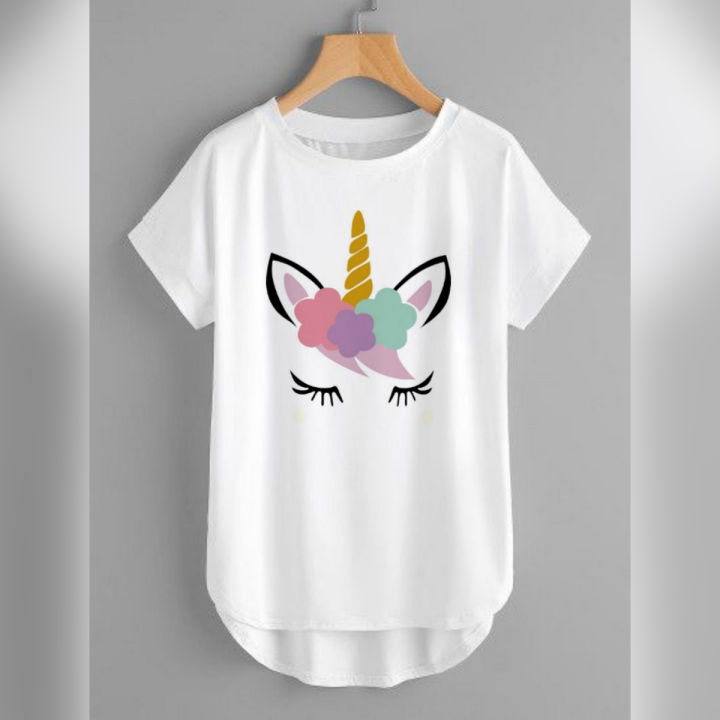 T Shirt For Girls new and stylish design unicorn Printed Summer Collection Shirt Round Neck Half Sleeves
