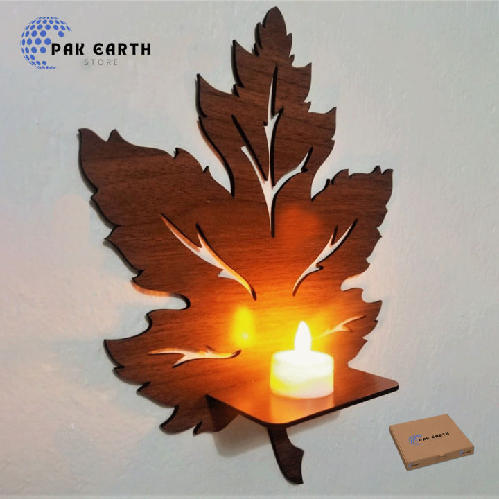 Pak Earth Store Leaf Wall Shelf Brown Color, Candle Flower Holder Brown Color, Wall Decoration Items, Floating Wall Shelves Before buy select pack