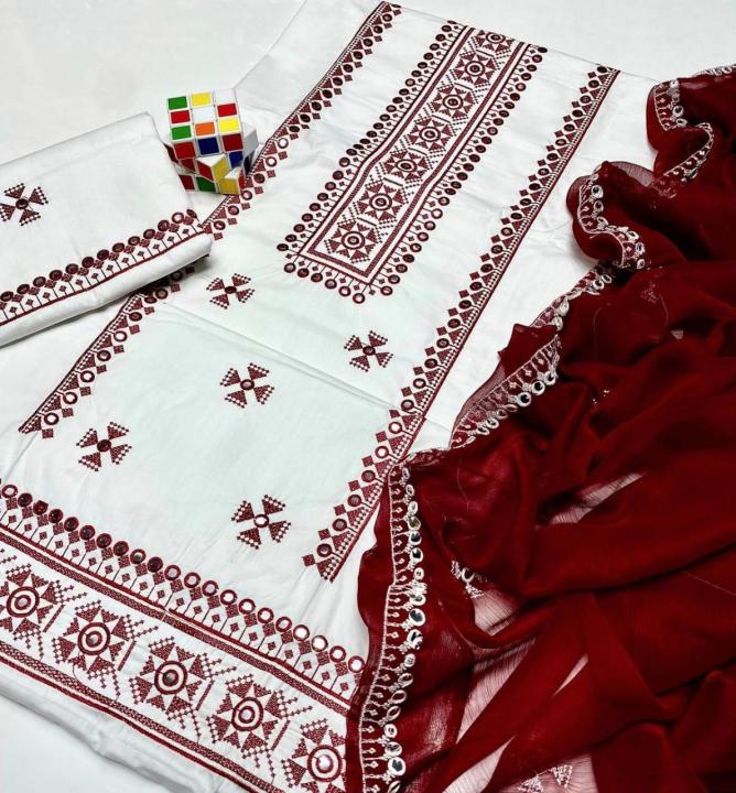 3pc Suit Cross Stitch work on Shirt Embraided trouser, Matha Patti