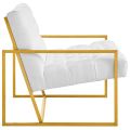 White Gold Stainless Steel Upholstered Fabric Accent Sofa - Single Seater Sofa with Arms, Upholstered Comfort, Stylish Couch for a Comfortable Living Room. 