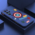 Samsung S22 Ultra 5G Marvel Superhero Ironman Spiderman Captain American Print Side Design Square Phone Case Edge Pattern Liquid Silicone Casing Full Cover Camera Shockproof Protection Case. 