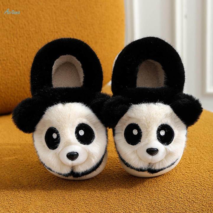 Comfortable Panda Slippers Decoration, Handcraft, Craft Ornament, Clothing, Warmer, Floor, 1 Pair, Cute Shoes for Bedroom, Baby, Girls, Kids Toddler , Foot 19.5cm, Black