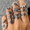 12Pcs Antique Silver Rings Vintage Jewelry for Woman. 