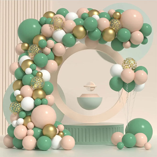 40 Balloons Garland Set With Olive Green Balloons - Skin Color Latex - Confity Balloons and White Balloons Pack Complete Birthday , Anniversary Balloons Decoration Set With Metallic Golden Balloons