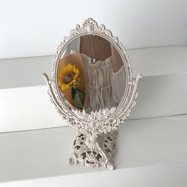 European Style Palace Carving Makeup Mirror Vintage Floral Oval Handhold Mirror Home Decor Makeup Mirror