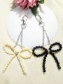 Stylish Beaded Bow Keychain – Pearl & Black – Cute Bag/Key Accessory. 