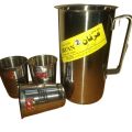 4 Pcs Drinkware Set 1.2 Liter Jug with 3 Glass Set Stainless Steel Rust Free. 