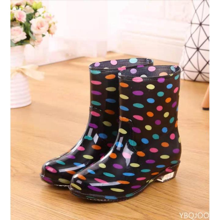 HOT Print Rain Boots Women Waterproof Work Shoes For Girls Non Slip Anti Skip PVC Water Shoes Rainboots Mid Calf Botas Daraz.pk