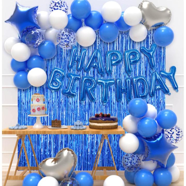 Happy Birthday (White and Blue) Combo Decorations Set For Happy Birthday Decoration, Happy Birthday Balloons , Birthday Accessories , Birthday Accessories Theme , Balloons For Birthday and Other Related Parties Decorations