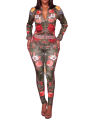 2 PCS Womenﾡﾯs Floral Printed Outfits, Flower Pattern Long-Sleeves Jacket + Skinny Pants  Tracksuit Set for Club, Party, Sports. 
