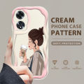 BILI for OPPO A60 Back Cover Elegant Girl Pattern Cream Texture Wavy Soft Silicone Mobile Phone Covers. 