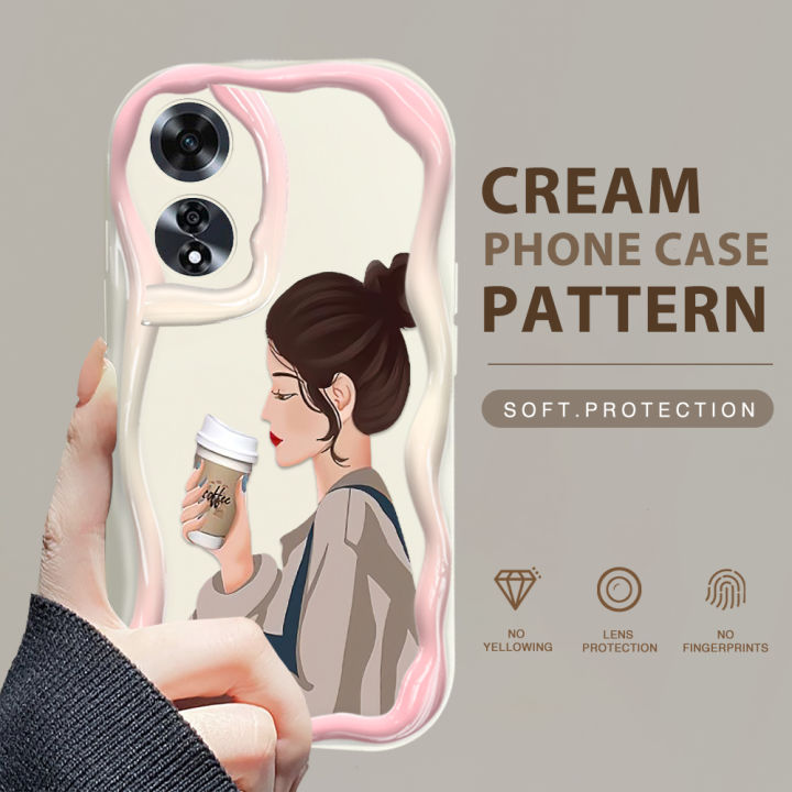 BILI for OPPO A60 Back Cover Elegant Girl Pattern Cream Texture Wavy Soft Silicone Mobile Phone Covers