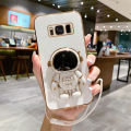 COROGI for Samsung Galaxy S8 Plus Back Cover with Lanyard Cartoon Astronaut Folding Stand Luxury 6D Plating Shiny Girls Cases Soft Silicone Square Mobile Phone Case. 