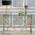 H-Insight Console Table - Gold Metal Geometric Design with Glass Top - Luxury Chrome Frame for Living Room and Hallway - Stylish Entryway Furniture. 