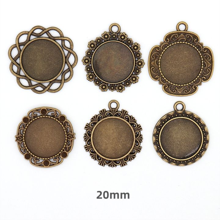 RHS Online 6PCS Alloy Vintage Round Pendant Blank Setting Tray Glass Cabochons DIY Junk Journal Craft Resin Art Jewelry Making Accessories