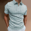Tee Shirt Turn-Down Collar Men Zipper Neck Business Shirt. 