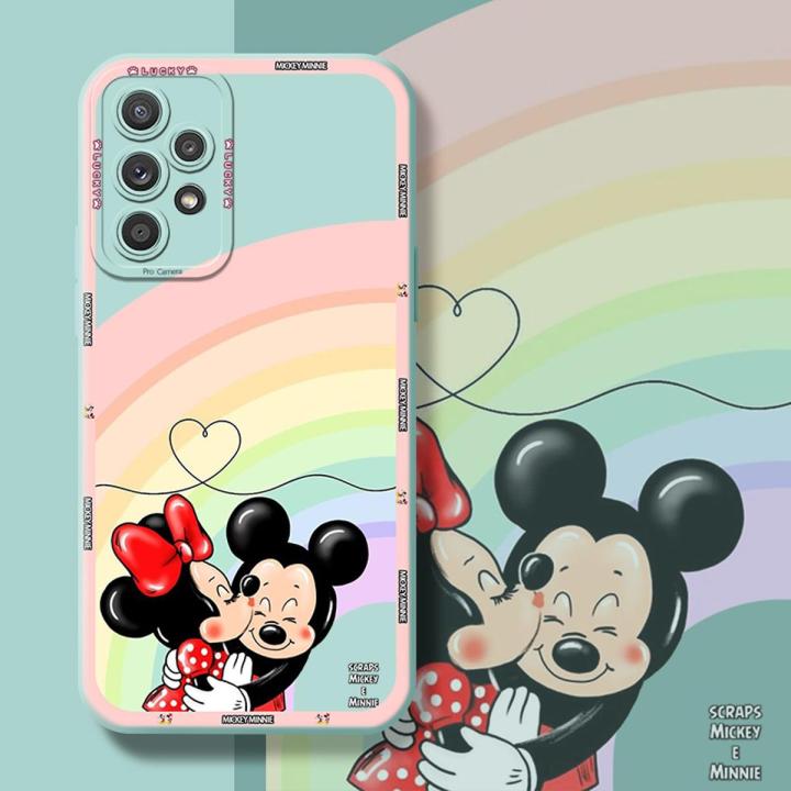 YIWESAN For Samsung A52s 5G Case With Cartoon Fashion Rainbow Mickey New Design Phone Case Shockproof Square Edge Pattern Silicone Casing Full Cover Angel Eye Camera Protection Cases Softcase