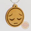Wooden Sad Face Emoji Keychain, Pensive Face Emoji Wooden Keychain, Remorseful Emoji Carved Wood Key Ring, Best for Birthday gift. 