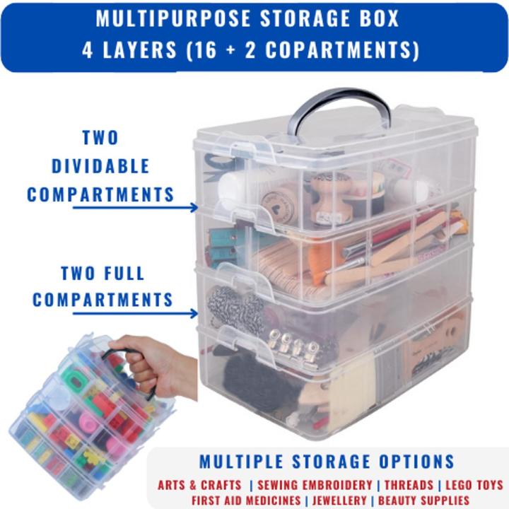 Multipurpose Multilayer Stackable Storage Container Box Organizer with Adjustable Compartments, Plastic Organizer Box Transparent Storage Case for Art Crafts, Jewelry, Screws, First Aid Medicines, Fuse Beads, Kids Toys and more
